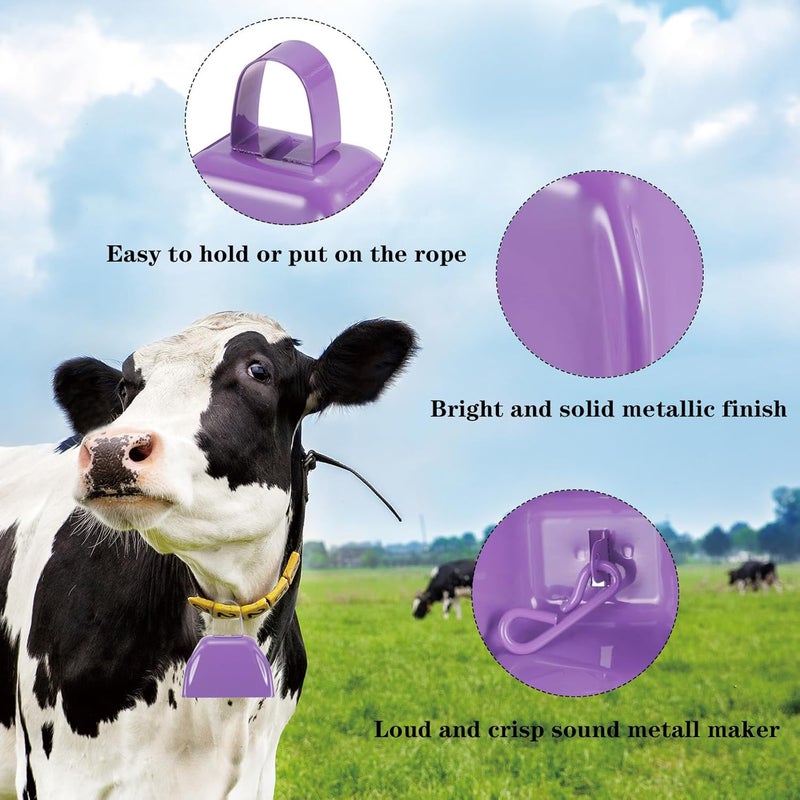 HEYLEAYAR 3Inch Cowbells for Sporting Events,12Pcs Metal Cow Bells Bulk Loud Noise Makers Cow Bell with Handle for Cheering Football Games Spirit Marathon Weddings Party Noisemakers, Light Purple - Image 3